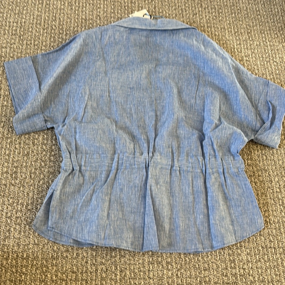 New Zara Blue Linen Top Jacket Wide Leg Pants Set S - Picture 5 of 10